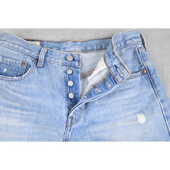 Levis 501 Jeans Womens 27x30 (27x28 Actual) Straight Button Fly Blue Distressed - Picture 5 of 11
